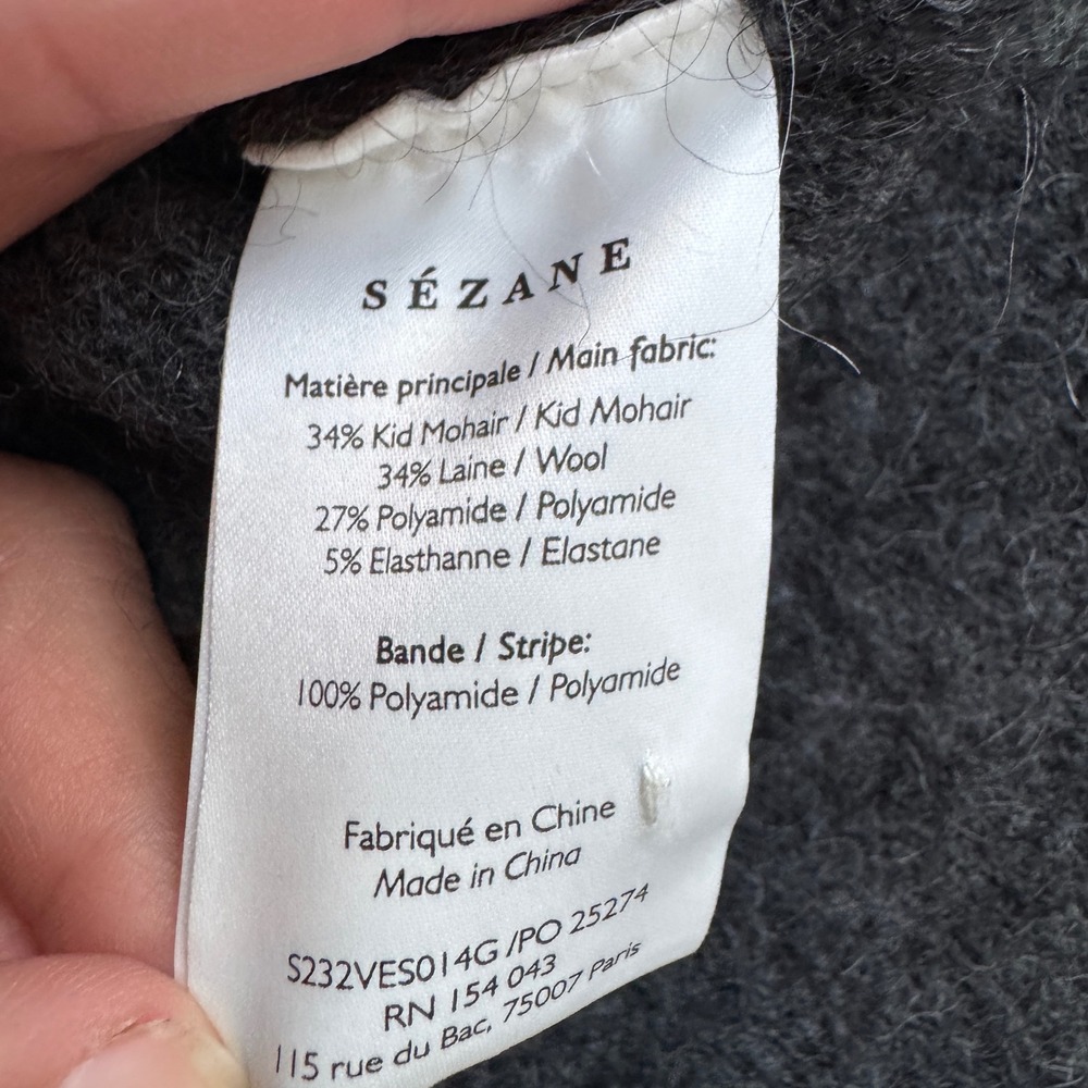 Sezane Cardigan XS Oversized Grey Kid Mohair Wool Button Sweater Coat Pockets - Picture 4 of 16